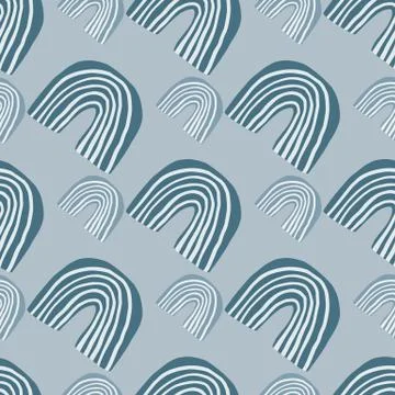 Creative pattern design with small and middle rainbows in blue tones. Scandin Illustrazione stock