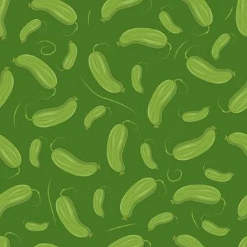 Creative pattern of fresh cucumbers on green background. Top view. Vector Stock Illustration