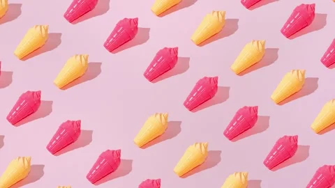 Creative pattern ice cream vanilla and strawberry cone pastel pink background Video stock 331715098