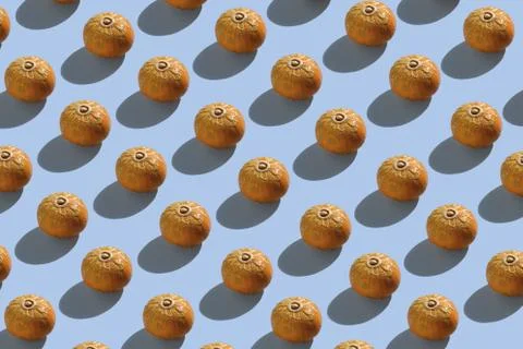 Creative pattern pumpkin on blue background. Minimal food concept 스톡 사진