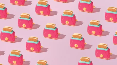 Creative pattern slices bread toaster flat lay pastel pink background minimalism Stock Footage 331715235