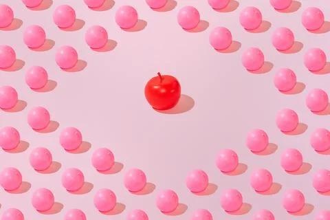 Creative peach and apple pattern flat lay on pastel pink background minimalis Stock Photos