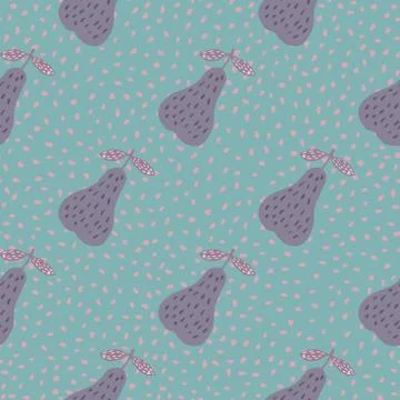 Creative pears seamless pattern on dots background. Sweet fruits wallpaper in Stock Illustration