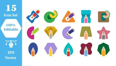 Creative pencil and geometry shape icons set with geometry creative education Stock Illustration