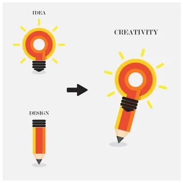 Creative pencil and light bulb design. flat design style modern concept. Stock Illustration