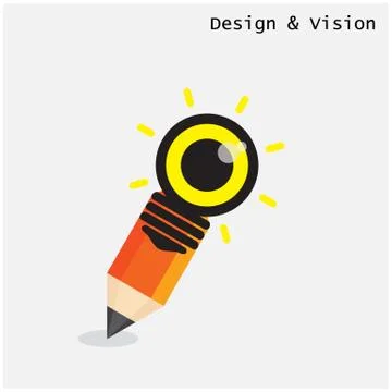 Creative pencil and light bulb design with vision concept. Flat design style Stock Illustration