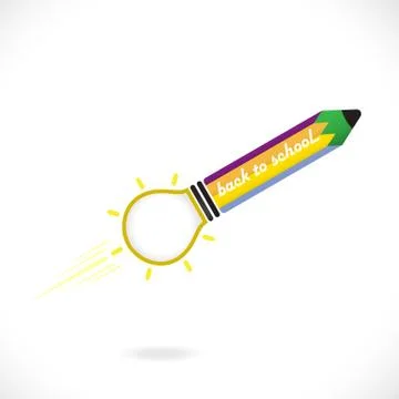 Creative pencil and light bulb icon abstract logo vector design with back to Illustrazione stock