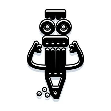 Creative pencil character flexing strong artistic muscles Stock Illustration