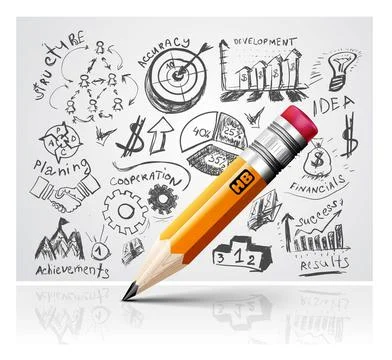 Creative pencil idea Creative pencil idea with business hand drawn symbols... Stock Photos