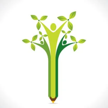 Creative pencil people with windmill design with leaf concept vector Stock Illustration