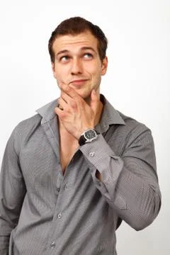 Creative pensive man thinking solutions Stock Photos