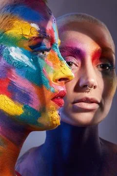 Creative, people and makeup with face paint for beauty, art deco and aesthetic 写真素材