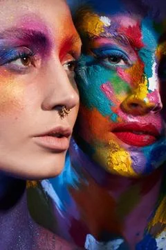 Creative, people and makeup with face paint for makeover, art deco and aesthetic 写真素材