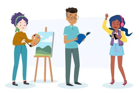 Creative people creating modern artwork Stock Illustration