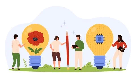 Creative People with Nature and Tech Ideas イラスト素材