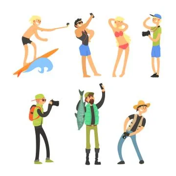 Creative People Taking Photos. Vector Illustration Set Stock Illustration
