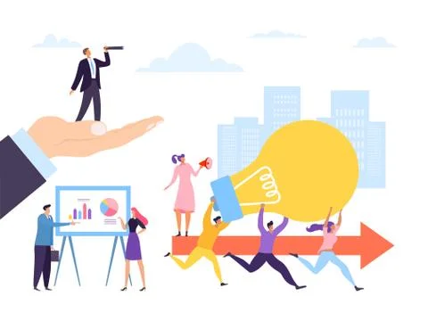 Creative people worker running with idea concept, vector illustration. Teamwork Ilustração Stock