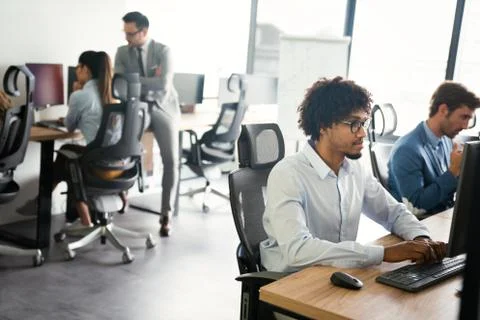 Creative people working in office on computer 스톡 사진