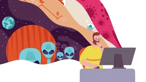 Creative person on a computer, creative graphic designer animation 4k Stock Footage 256049298