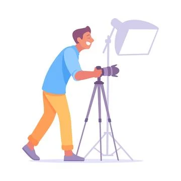 A Creative Photographer is adjusting their studio lighting equipment for an Stock Illustration