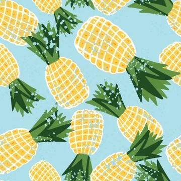 Creative pineapple seamless pattern. Hand drawn summer colorful tropical frui Stock Illustration