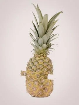 Creative pineapple with sliced top and bottom on white background Stock Photos