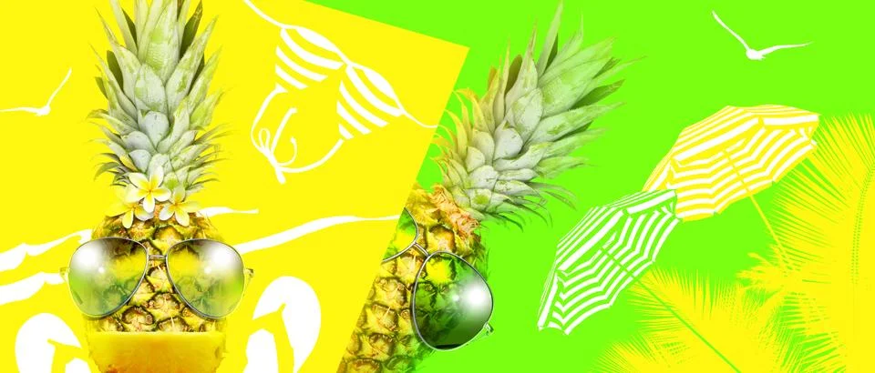 Creative pineapple with sunglasses on summer background. Stock Photos