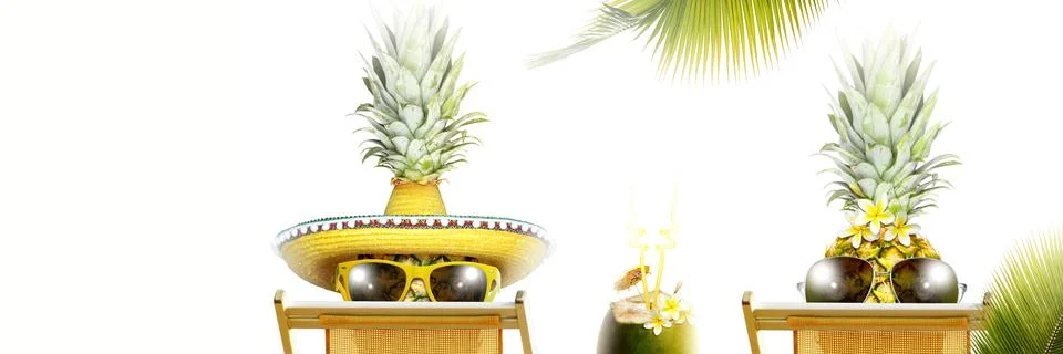 Creative pineapple with sunglasses on summer background. Stock Photos