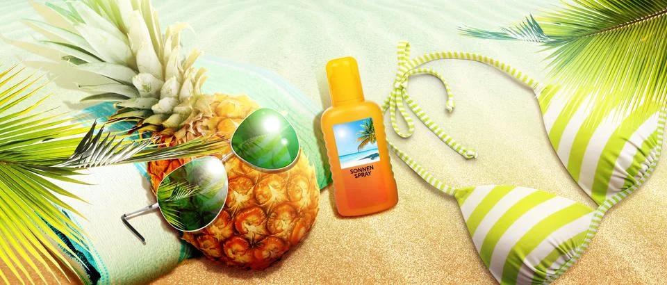 Creative pineapple with sunglasses on summer background. Stock Photos
