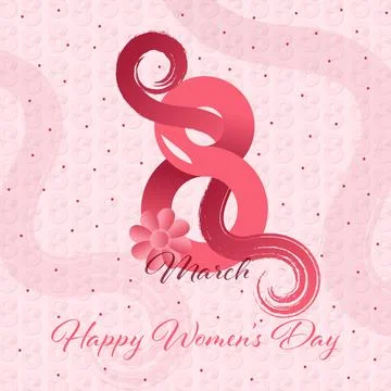 Creative Pink 8 Ribbon Vector for International Women's Day Card with Flora.. Stock Illustration