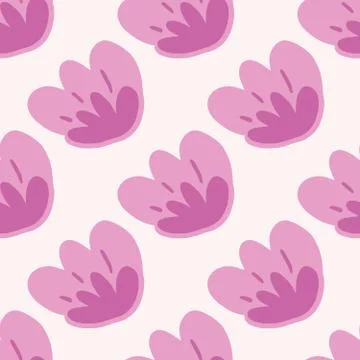 Creative pink flowers seamless pattern on light background. Doodle floral wal Stock Illustration