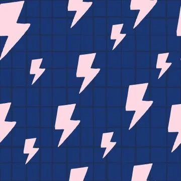 Creative pink thunder backdrop seamless pattern on blue background. Thunderbo Illustrazione stock