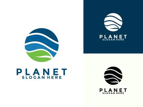 Creative planet with leaf logo design with modern concept, Care Earth logo .. Stock Illustration