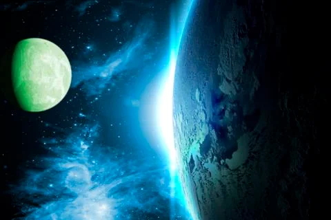 Creative planets float on open space near the earth orbit ib galaxy. Elements 스톡 사진