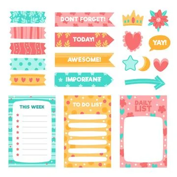 Creative planner scrapbook elements pack Illustrazione stock
