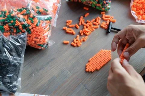 Creative Plastic Construction Blocks for Educational Play and STEM Learning Stock Photos