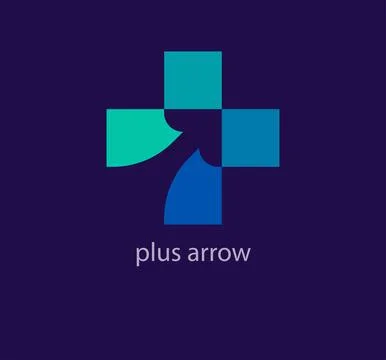 Creative plus sign inside arrow logo. Stock Illustration