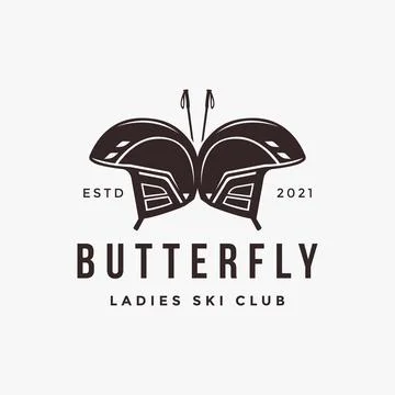Creative poles and ski helmet as butterfly skiing logo vector Stock Illustration