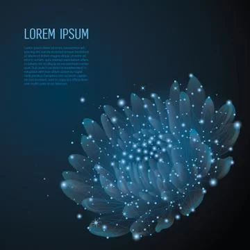 Creative polygonal flower on dark blue background. Science and beauty innovation Stock Illustration