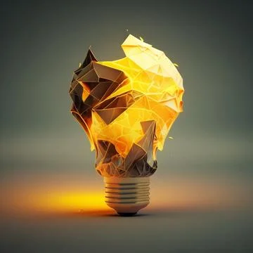 Creative polygonal light bulb glows on a gray background, a creative idea. .. 库存照片