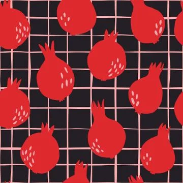 Creative pomegranate seamless pattern on stripe background. Stock Illustration