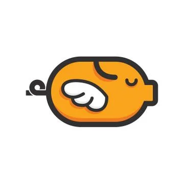 Creative pork grill steak wing line vector logo icon illustration Stock Illustration