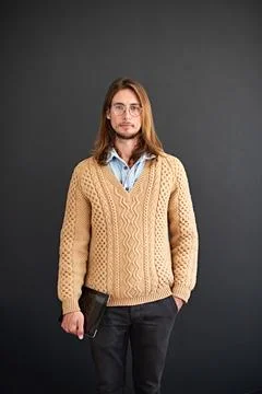 Creative, portrait and man with tablet in studio, space and pride for publishing Stock Photos