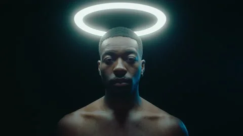 Creative Portrait of Black Man under Ring Light Stock Footage 236687154