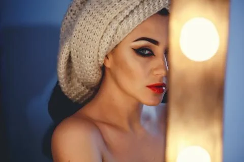 Creative portrait of model in studio. Style, fashion, beauty.  Stock Photos