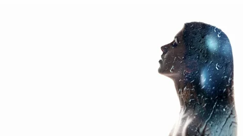 Creative portrait rain drops female silhouette Stock Footage 133630872