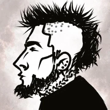 Creative portrait of young handsome bearded man punk In Profile Stock Illustration