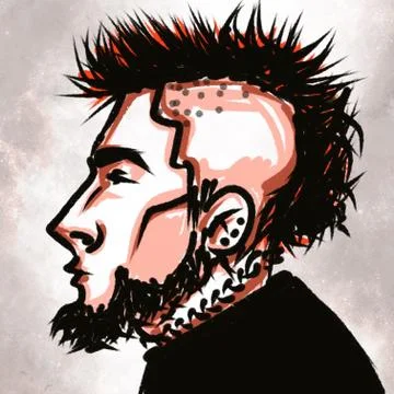 Creative portrait of young handsome bearded man punk In Profile Stock Illustration