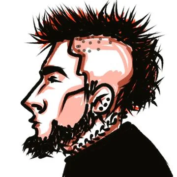 Creative portrait of young handsome bearded man punk In Profile Stock Illustration