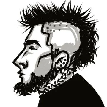 Creative portrait of young handsome bearded man punk In Profile Stock Illustration